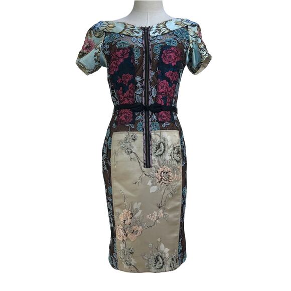 Anthropologie Beguile by Byron Lars Brocade Floral Dress Black Lace Sheath Mini - Picture 1 of 9